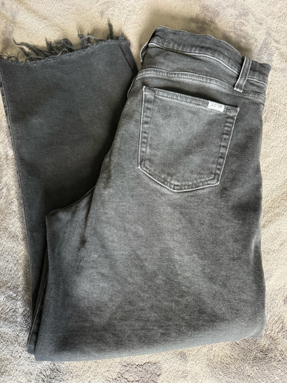 Joe's Jeans Crop Wide Leg Raw Hem High-Rise Denim - Washed Black - Size 32